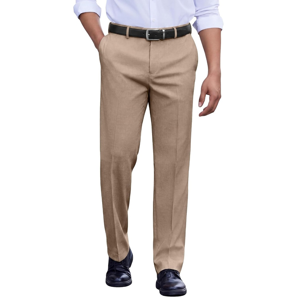 image:imageCOOFANDY Mens Classic Fit Dress Pants Flat Front Straight Suit PantKhaki