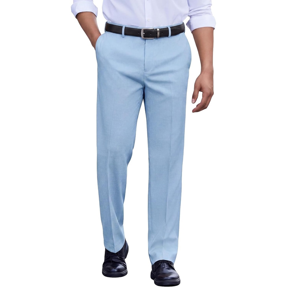 image:imageCOOFANDY Mens Classic Fit Dress Pants Flat Front Straight Suit PantLight Blue