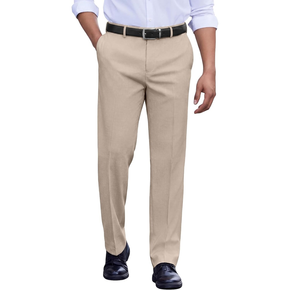image:imageCOOFANDY Mens Classic Fit Dress Pants Flat Front Straight Suit PantLight Khaki