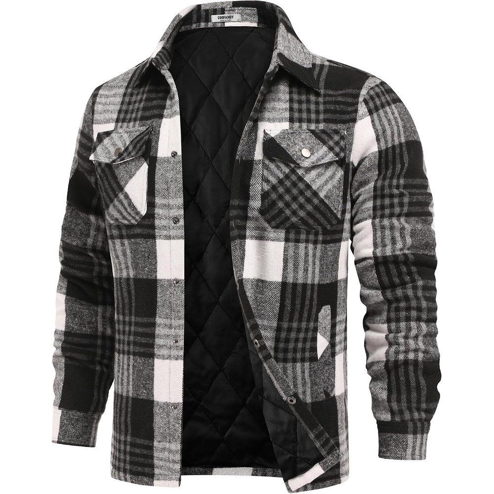 image:imageCOOFANDY Mens Flannel Shirt Jacket Quilted Lined Plaid Jacket Warm ShacketsBlack Plaid