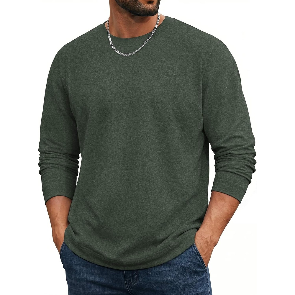 image:imageCOOFANDY Mens Long Sleeve Tee Shirts Cotton Casual Crew Neck Basic TShirtsDark Green