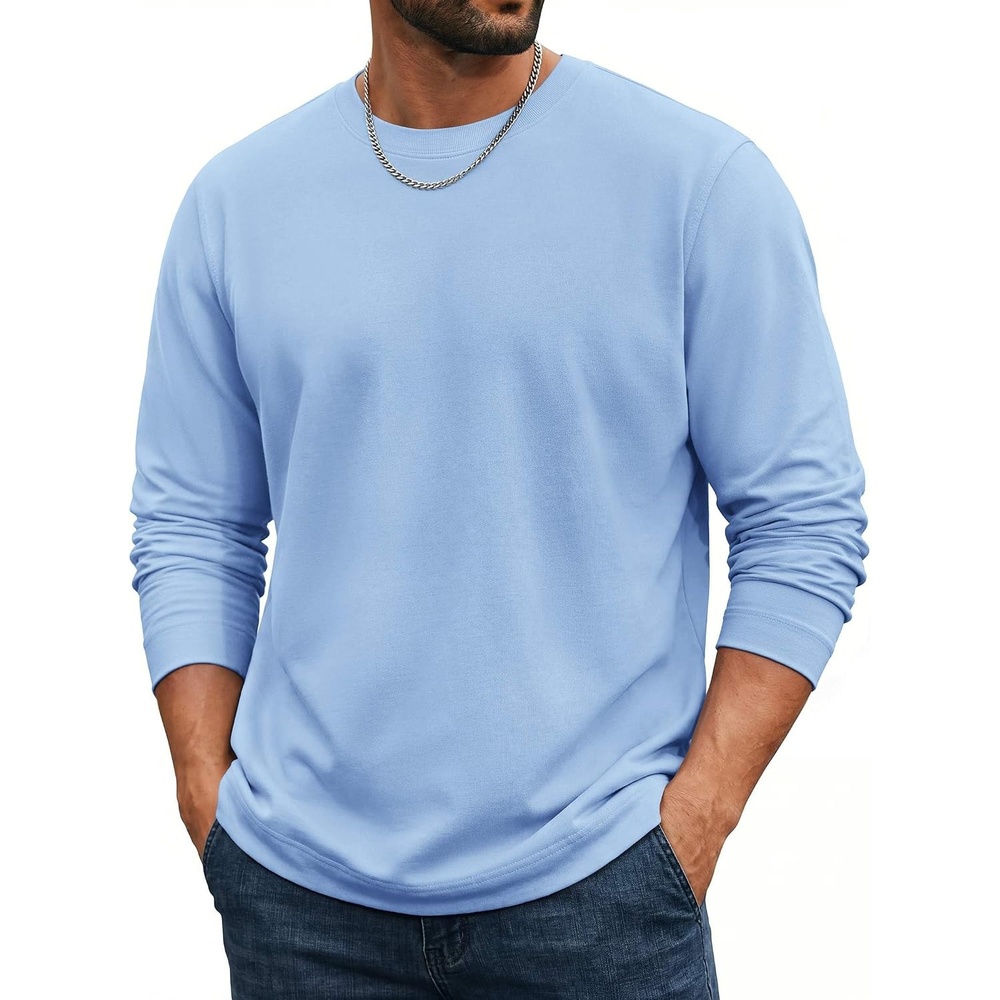 image:imageCOOFANDY Mens Long Sleeve Tee Shirts Cotton Casual Crew Neck Basic TShirtsLight Blue