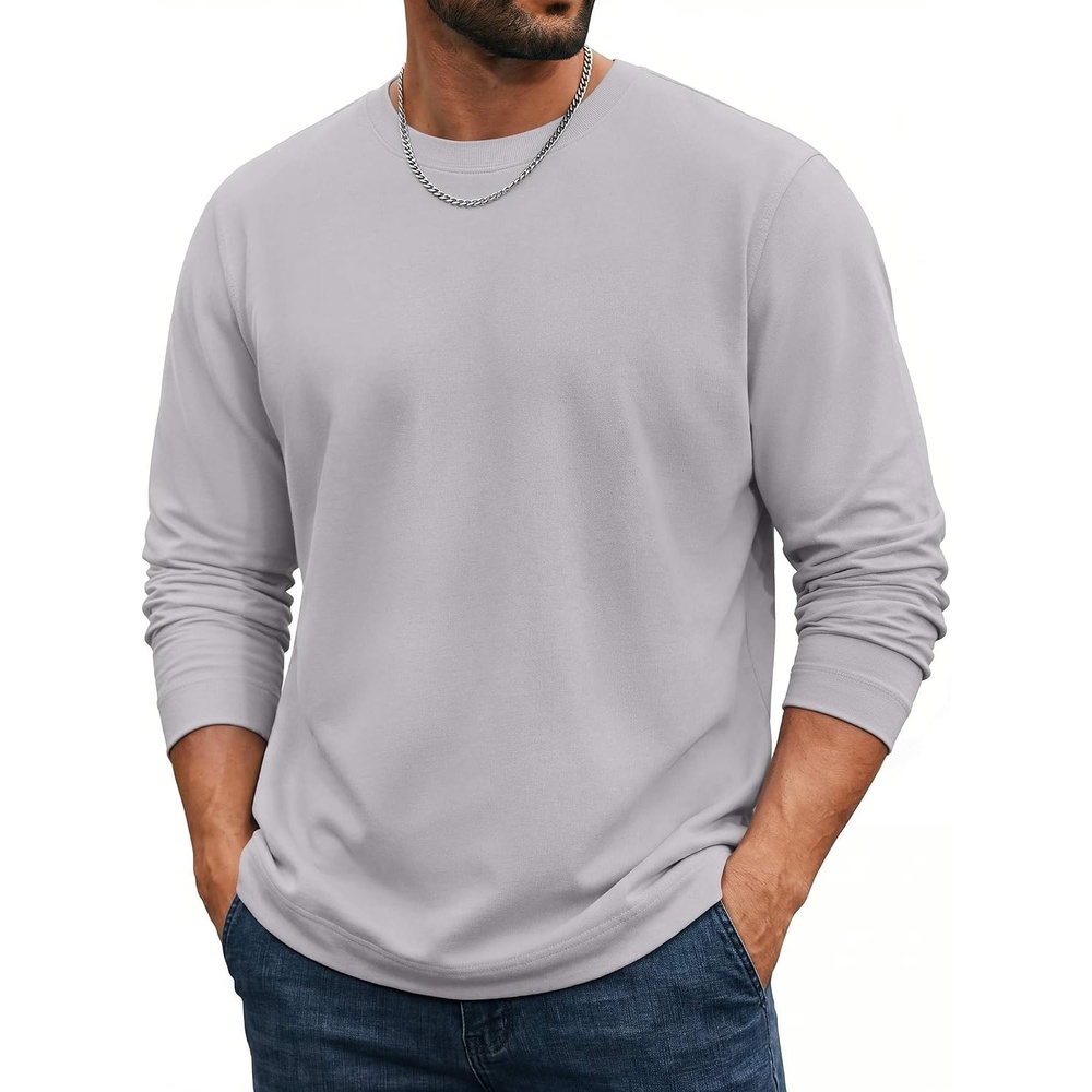 image:imageCOOFANDY Mens Long Sleeve Tee Shirts Cotton Casual Crew Neck Basic TShirtsLight Gray