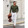 COOFANDY Long Sleeve Polo Shirts for Men Lightweight Polo Slim Fit Waffle Collared Pullover(Army Green)
