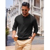 COOFANDY Long Sleeve Polo Shirts for Men Lightweight Polo Slim Fit Waffle Collared Pullover(Black)