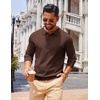 COOFANDY Long Sleeve Polo Shirts for Men Lightweight Polo Slim Fit Waffle Collared Pullover(Brown)