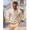 COOFANDY Long Sleeve Polo Shirts for Men Lightweight Polo Slim Fit Waffle Collared Pullover(Champagne)
