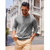 COOFANDY Long Sleeve Polo Shirts for Men Lightweight Polo Slim Fit Waffle Collared Pullover(Grey)