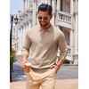 COOFANDY Long Sleeve Polo Shirts for Men Lightweight Polo Slim Fit Waffle Collared Pullover(Khaki)
