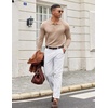 COOFANDY Long Sleeve Polo Shirts for Men Lightweight Polo Slim Fit Waffle Collared Pullover(Khaki)
