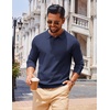 COOFANDY Long Sleeve Polo Shirts for Men Lightweight Polo Slim Fit Waffle Collared Pullover(Navy Blue)