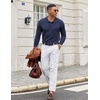COOFANDY Long Sleeve Polo Shirts for Men Lightweight Polo Slim Fit Waffle Collared Pullover(Navy Blue)