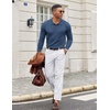 COOFANDY Long Sleeve Polo Shirts for Men Lightweight Polo Slim Fit Waffle Collared Pullover(Peacock Blue)