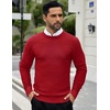 COOFANDY Men Dress Crewneck Sweater Pullover Knit Long Sleeve Casual Slim Fit Sweater(Red)