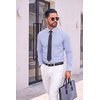 COOFANDY Mens Button Down Long Sleeve Plaid Cotton Wrinkle Free Dress Shirt(Light Blue White Plaid)