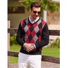 COOFANDY Mens Casual V Neck Sweater Knit Slim Fit Long Sleeve Pullover Top(Black-red)