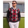 COOFANDY Mens Casual V Neck Sweater Knit Slim Fit Long Sleeve Pullover Top(Black-red)
