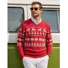 COOFANDY Mens Casual V Neck Sweater Knit Slim Fit Long Sleeve Pullover Top(Red-white)