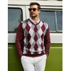 COOFANDY Mens Casual V Neck Sweater Knit Slim Fit Long Sleeve Pullover Top(Wine Red-white)