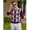COOFANDY Mens Casual V Neck Sweater Knit Slim Fit Long Sleeve Pullover Top(Wine Red-white)