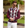 COOFANDY Mens Casual V Neck Sweater Knit Slim Fit Long Sleeve Pullover Top(Wine Red-white)