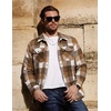 COOFANDY Mens Flannel Shirt Jacket Quilted Lined Plaid Jacket Warm Shackets(Brown)