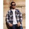 COOFANDY Mens Flannel Shirt Jacket Quilted Lined Plaid Jacket Warm Shackets(Dark Blue)