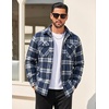 COOFANDY Mens Flannel Shirt Jacket Quilted Lined Plaid Jacket Warm Shackets(Dark Blue Plaid)
