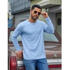 COOFANDY Mens Long Sleeve Tee Shirts Cotton Casual Crew Neck Basic T‑Shirts(Light Blue)