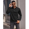 COOFANDY Men’s Quarter Button Pullover Long Sleeve Stand Collar T-Shirts(Black)