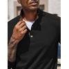 COOFANDY Men’s Quarter Button Pullover Long Sleeve Stand Collar T-Shirts(Black)