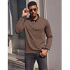 COOFANDY Men’s Quarter Button Pullover Long Sleeve Stand Collar T-Shirts(Brown)
