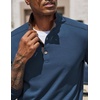 COOFANDY Men’s Quarter Button Pullover Long Sleeve Stand Collar T-Shirts(Dark Blue)