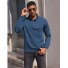 COOFANDY Men’s Quarter Button Pullover Long Sleeve Stand Collar T-Shirts(Dark Blue)