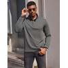 COOFANDY Men’s Quarter Button Pullover Long Sleeve Stand Collar T-Shirts(Dark Grey)