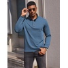 COOFANDY Men’s Quarter Button Pullover Long Sleeve Stand Collar T-Shirts(Grey Blue)