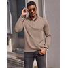 COOFANDY Men’s Quarter Button Pullover Long Sleeve Stand Collar T-Shirts(Khaki)