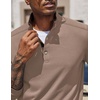 COOFANDY Men’s Quarter Button Pullover Long Sleeve Stand Collar T-Shirts(Khaki)