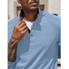 COOFANDY Men’s Quarter Button Pullover Long Sleeve Stand Collar T-Shirts(Light Blue)