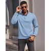 COOFANDY Men’s Quarter Button Pullover Long Sleeve Stand Collar T-Shirts(Light Blue)
