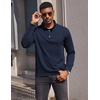 COOFANDY Men’s Quarter Button Pullover Long Sleeve Stand Collar T-Shirts(Navy Blue)