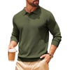 COOFANDY Long Sleeve Polo Shirts for Men Lightweight Polo Slim Fit Waffle Collared Pullover(Army Green)