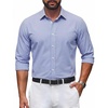 COOFANDY Mens Button Down Long Sleeve Plaid Cotton Wrinkle Free Dress Shirt(Light Blue White Plaid)