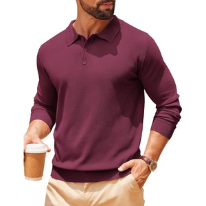 COOFANDY Long Sleeve Polo Shirts for Men Lightweight Polo Slim Fit Waffle Collared Pullover(Dark Red)