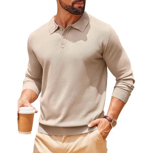 COOFANDY Long Sleeve Polo Shirts for Men Lightweight Polo Slim Fit Waffle Collared Pullover(Khaki)
