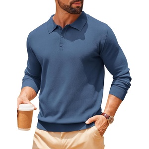 COOFANDY Long Sleeve Polo Shirts for Men Lightweight Polo Slim Fit Waffle Collared Pullover(Peacock Blue)