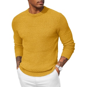 COOFANDY Men Dress Crewneck Sweater Pullover Knit Long Sleeve Casual Slim Fit Sweater(Yellow)