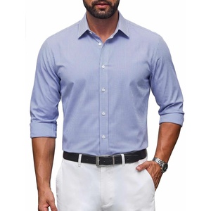 COOFANDY Mens Button Down Long Sleeve Plaid Cotton Wrinkle Free Dress Shirt(Light Blue White Plaid)