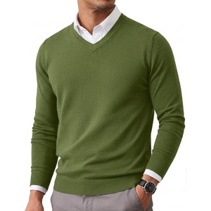 COOFANDY Mens Casual V Neck Sweater Knit Slim Fit Long Sleeve Pullover Top(Army Green)