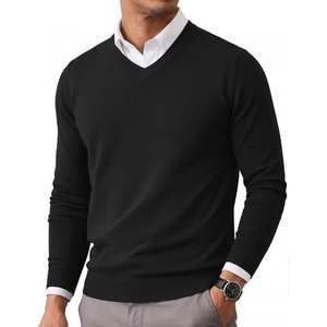 COOFANDY Mens Casual V Neck Sweater Knit Slim Fit Long Sleeve Pullover Top(Black)